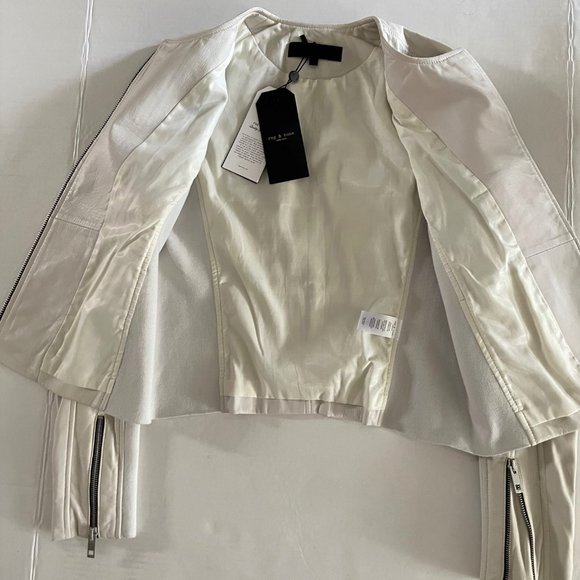 Rag & Bone Harrison Ivory Stretch Panel Leather Jacket - Picture 7 of 14
